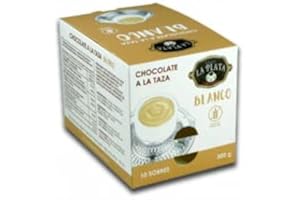 Chocolate a la taza La Plata - Sabores Menta, Blanco y Avellanas - Cajas de 10 sobres de 30 gramos (Blanco)