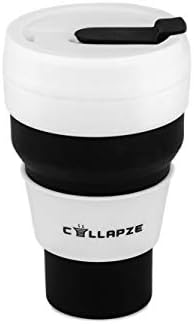 Kitchen Collapsible Coffee Cup UK, Eco-friendly, Silicone, Reusable takeaway to go cup with lid, Leak proof, Foldable mug, Compact, Non-spill, Stainless, Screw cap,12oz 355ml Black, BPA free, Hot, Insulated for Camping/ Travel/ Picnic/ Hiking etc.