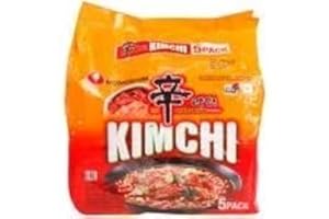 GEMERIC Nongshim Kimchi Ramyun 600 g (120 g x 5) (paquete de 1) – Fideos picantes tradicionales instantáneos de estilo coreano – Excelente para aperitivos, freír, sopas o como guarnición rápida