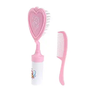 GUCHIGU Comb and Brush Set Easy Grip Soft Bristle Baby Grooming Kit for Newborn Babies Kids with Rattle Chime (1 Comb + 1 Hair Brush, Random Color-C)