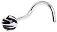 20g (0.8 mm) x 3 mm Black &amp; White Zebra Print Ball Nose Screw Stud Bar Ring Pin - Surgical Steel