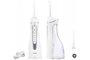 Huslog Hydropulseur Dentaire Sans Fil, 4 Modes & 2 Buses, Réservoir 150 ml, 10–90 PSI, Rechargeable USB, Étanche IPX7, Jet Dentaire Portable pour Appareils Dentaires, Blanc