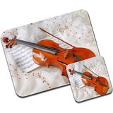 De viol  n con partitura Premium de alfombrilla de rat  n y juego de posavasos de