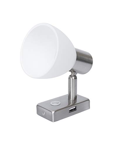 lighteu, 12V 3W D1 USB Ceiling/Wall Spotlight, Nickel Finish, Reading Light turn and swivel with Touch Switch Dimmable warm White/Blue light for Yacht, Caravan, RV