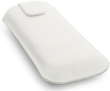 WHITE SOFT LEATHER LOOK POUCH CASE WITH LIFT UP TAB FOR IPHONE 4S WITH 1 SCREEN PROTECTOR