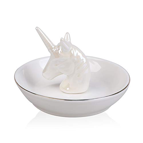 CROWNSTARQI - Vassoio portagioie con Unicorno e Ceramica, Colore: Bianco, cod. Unicorn Jewelry Tray White