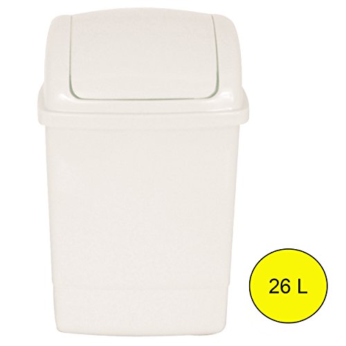 MSV Plastic Waste Bin with Swing Cover, Silver, 26 Litre