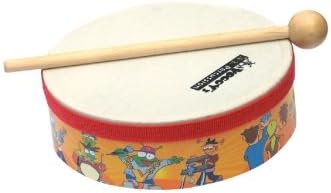 Voggy's Hand Drum sound toy percussion instrument for children (3-fold glued poplar wood, plastic skin, 15 cm diameter, incl. wooden mallet), multicolor
