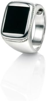 Mens Black Agate Signet Ring With Rope Engraved Effect