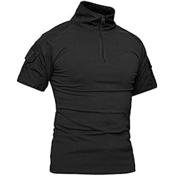 KEFITEVD Chemises Slim Airsoft Camouflage pour Hommes 1/4 Zip Front T-Shirt Militaire Tactique Militaire Polos Extérieurs Noir