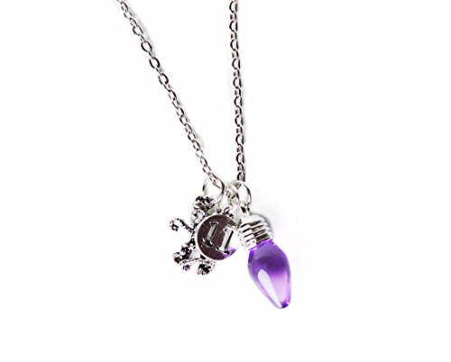 Collana in argento con ciondoli, motivo Stranger things, con pietra viola, con scatola regalo