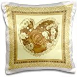 Rose Heart Garden Nature Florals Flowers Damask - Rich antique gold heart rose surrounded by golden sands damask and tile frames - 16x16 inch Pillow Case