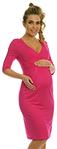 Happy Mama. Women's Maternity Jersey Baby Shower Dress. V-Neck 3/4 Sleeves. 001p (Fuchsia, 10)