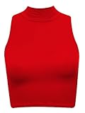 Womens Sleeveless Cropped Top Ladies Polo Neck Crop Dance Stretch Top (M/L (UK 10/12), Red)