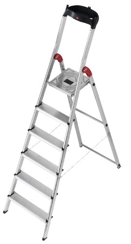 Hailo 8506-001 Alu-Sicherheits-Haushaltsleiter L60 - 6 Stufen mit Multifunktionsschale