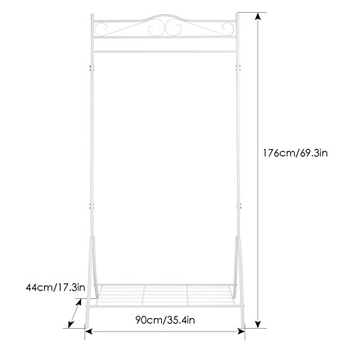 HOMFA Kleiderständer Kleiderstange Garderobenständer mit Schuhablage Schwarz Metall Antik 90*44*176cm (Weiß) - 2