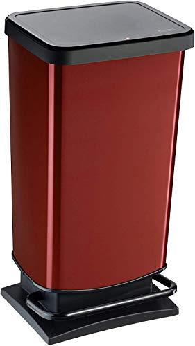 Rotho 1754110265 Poubelle de Recyclage, Acier Inoxydable, Rouge, 40 Liter