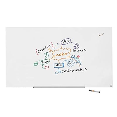 Nobo 1905178 Diamond Tableau Blanc en Verre Magnétique 1883 x 1053 mm Marqueur Aimants avec Kit de Montage