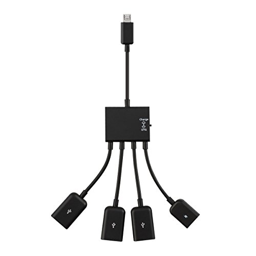 kwmobile 4in1 Micro USB OTG Hub Adapter für Smartphone / Tablet – Mikro USB Verteiler in Schwarz – z.B. geeignet für Apple, Samsung, Lenovo, Asus, Huawei, Amazon, Acer, Microsoft, Sony, LG - 4