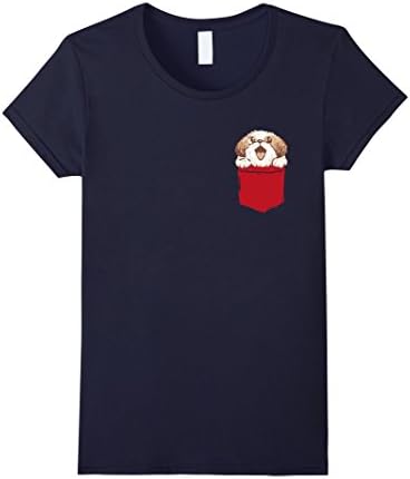 Women's Shih-Tzu Puppy Dog in Your Pocket T-Shirt XL Navy