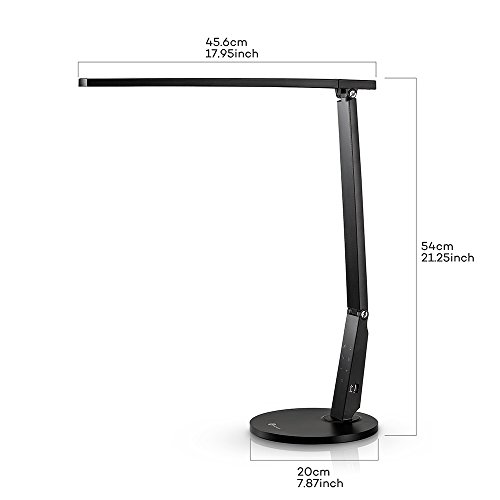 Schreibtischlampe Led TaoTronics 15W Schreibtischleuchte led Tageslichtlampe Augenschutz 4 Helligkeitsstufen Lampenarm einstellbar mit USB-Anschluss zum Aufladen von Smartphones und Tablets, Schwarz - 3