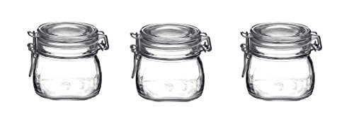 Bormioli Rocco‘Fido’ Airtight Glass Jars with Clip Lids Set of 3 (560ml) – Small Food Storage Containers/Fermenting Jars – Ideal for Storing, Pickling & Preserving – Premium Food-Grade Glass