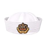 Este sombrero de capitán azul marino blanco ofrece una mirada de moda.