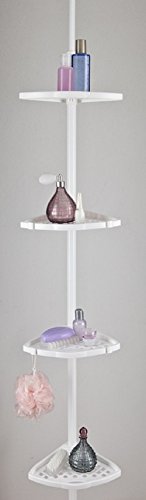 Teleskop Duschregal Badregal Eckregal Bad weiss mit 4 Ablagen N02 höhenverstellbar 135cm - 260cm lang