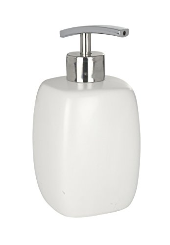 WENKO 20020100 Seifenspender Faro White - Flüssigseifen-Spender, Fassungsvermögen 0.44 L, Keramik, 8 x 15 x 8 cm, Weiß