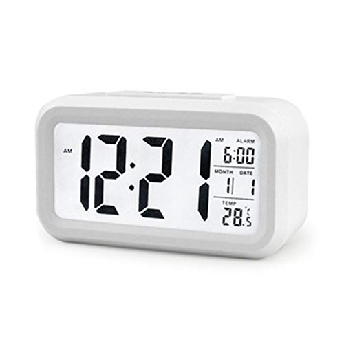 HITO Blanco Digital Despertador Grande Pantalla LCD Luz de Fondo Inteligente Reloj de la Mañana Reloj Despertador para Niños Adultos Decoración del Dormitorio por SamGreatWorld