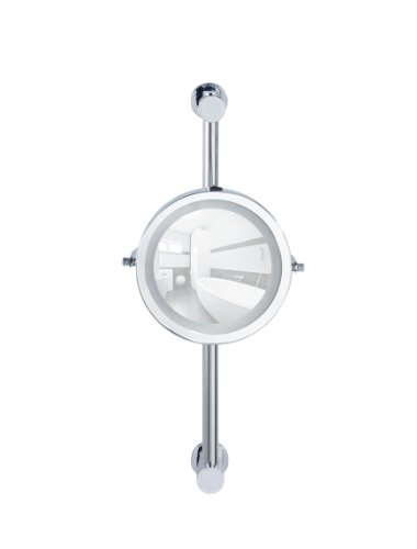 WENKO 20907100 Power-Loc LED Wandspiegel Carpi – Befestigen ohne bohren, Spiegelfläche ø 17.5cm, 500% Vergrößerung, Stahl, 25.5 x 50.5 x 23 cm, Chrom - 3