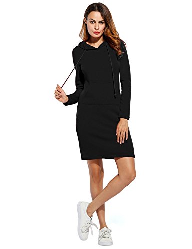 AIMADO Robe Sweat-shirt à Capuche Longue , Pull Manches Longue Casual avec Poche Kangourou pour Femme Printemps Automne