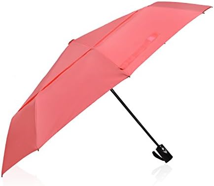 DreamTECH 8-Ribs Automatic Open/Close Folding Umbrella Red/Pink/Salmon with 46" (103 cm) and 210T Fabric Canopy offers Wind-Proof, Double Layer Storm Protection and Innovative Easy-Fold Mechanism