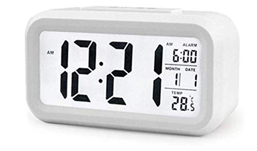 HITO Numérique Grand Réveil Affichage LCD Intelligent Contre-Jour Matin Réveil pour Enfants Adulte Chambre Décoration -Blanc