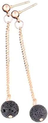 Hmeng Women Creative Natural Round Stone Long Tassels Earrings Fashion Elegant Tassels Ear Stud Eardrop for Girls (Gold)