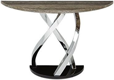 Morris Living Console Hall Table - Chrome Plated Design - Black Base - Marble Effect - Kelsey