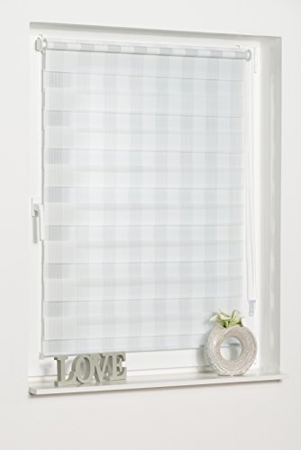 K-home Klemmfix Doppelrollo Rota ohne Bohren Design Streifen Weiß 50 x 130 cm (B x L) - 2