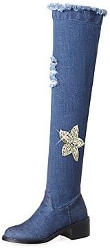 Women's Shoes Denim Fall Winter Cowboy / Western Boots Boots Chunky Heel Round Toe Thigh-high Boots Rhinestone Zipper For Casual Party &amp; , blue , us8 / eu39 / uk6 / cn39