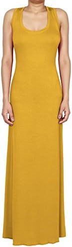 Wearious Plain Scoop Neck Sleevelesss Bodycon Long Maxi Dress (Mustard 18)