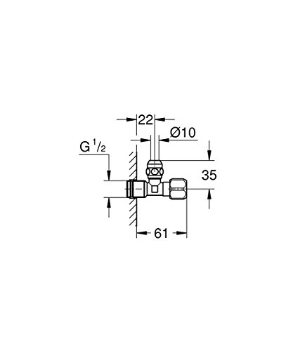 Grohe 22024000 Eckventil, für Einhandmischer mit selbstdichtendem Anschlussgewinde, Wandanschluss 1/2 Zoll, Abgang 3/8 Zoll - 2