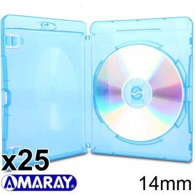 Amaray Blu-ray Hüllen, 15 mm, Maschinen-pack-Qualität, Transparent, Blau, 25 Stück