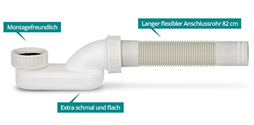 Flachsiphon Sifon Flach Syphon extra schmal und flach Ablaufgarnitur mit Geruchsverschluss für freistehende Badewanne - 2