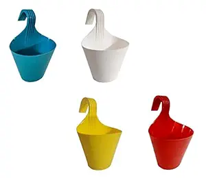 MOMS GADGETS Hanging Planters/Railing Flower Pots/Railing Flower pots for Balcony/Outdoor Flower Stand/Flower Stand/Flower Pot Stands (Multicolour Set of 4)