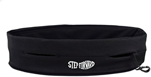 Step Forward Running Belt for Men and Women, 4 Pouches for Holding Smartphone, Money, Keys, Comfortable Wear for Running, Yoga and Fitness - No More Bouncing Things In Your Pockets! (Black, M)