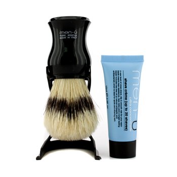 Shaving Brushes by men-u Barbiere Pure Bristle Shave Brush and Stand Black with Free Shave Creme Tube 15ml
