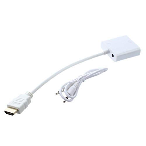 SODIAL(R) 1080p HDMI zu VGA Adapter Kabel Konverter mit Audio-Kabel Weiss