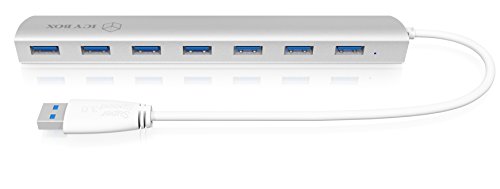 Icy Box IB-AC6701 7-fach USB 3.0 Hub mit integriertem USB-Kabel und Aluminium Gehäuse (inkl. 5 V / 4 A Stromadapter) silber - 2