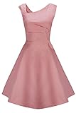 Knielang, A Linie Damen 50er Einfarbiges Rockabilly Kleid Elegante Audrey Hepburn Swing Vintage Festliche Abendkleid Knielang Rosa Gr.44