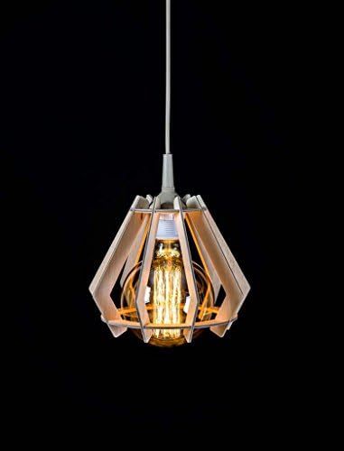 Ceiling hanging wooden lamp with Edison bulb (E27 60 watt) included | Natural colour pendant light | Handmade| Modern design drop light | Lampshade diameter 22 cm | by Sema Design