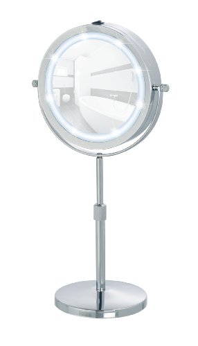 WENKO 3656540100 LED Kosmetikspiegel Lumi, Spiegelfläche ø 13cm, 500% Vergrößerung, Stahl, 21 x 35-45 x 13.5 cm, Chrom - 8